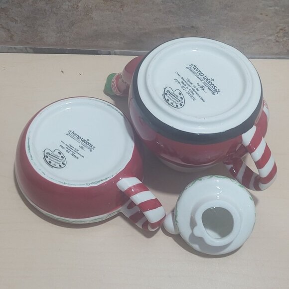 Temptations by Tara 3 Piece Ceramic Stacking Santa Teapot Mug Cup Set - Picture 5 of 12